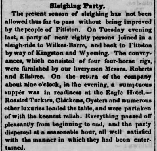 Caption: “Sleighing Party,” Pittston Gazette (January 18, 1856), Collections of the Greater Pittston Historic Society, Pittston, PA.
