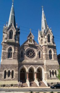 Photograph of the front of Saint John the Evangelist Church, July 2016. Courtesy of Briana Scorey.