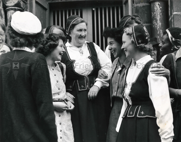 Students greeted by Oslo contingent, c.1947